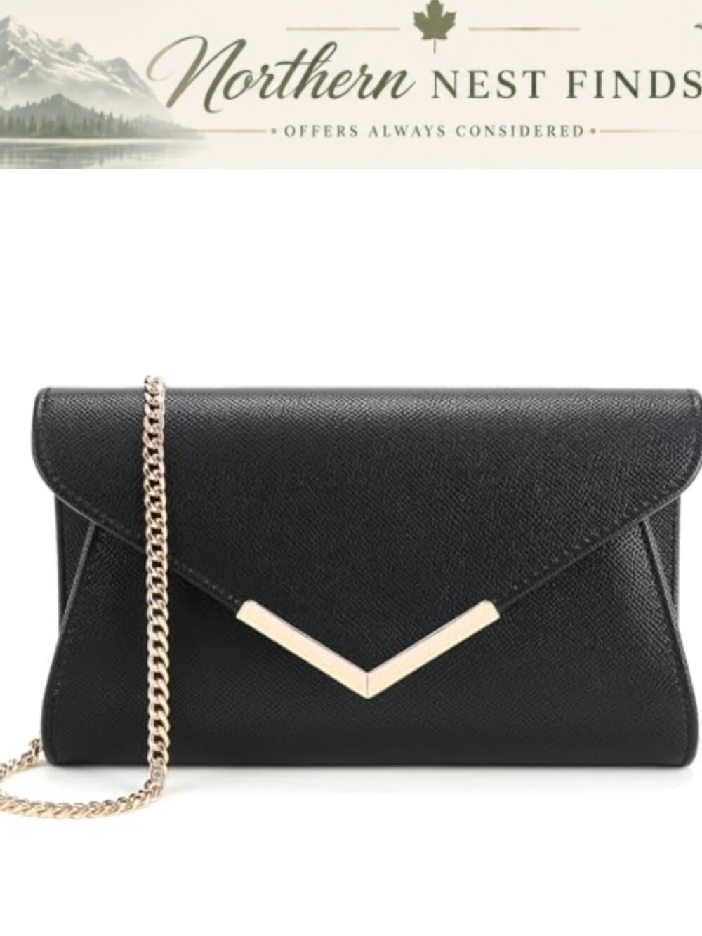 Milisente Faux Leather V Hardware Clutch Crossbody